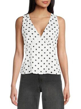 Double Zero White and Black Polka Dot V-Neck Camisole NWT M